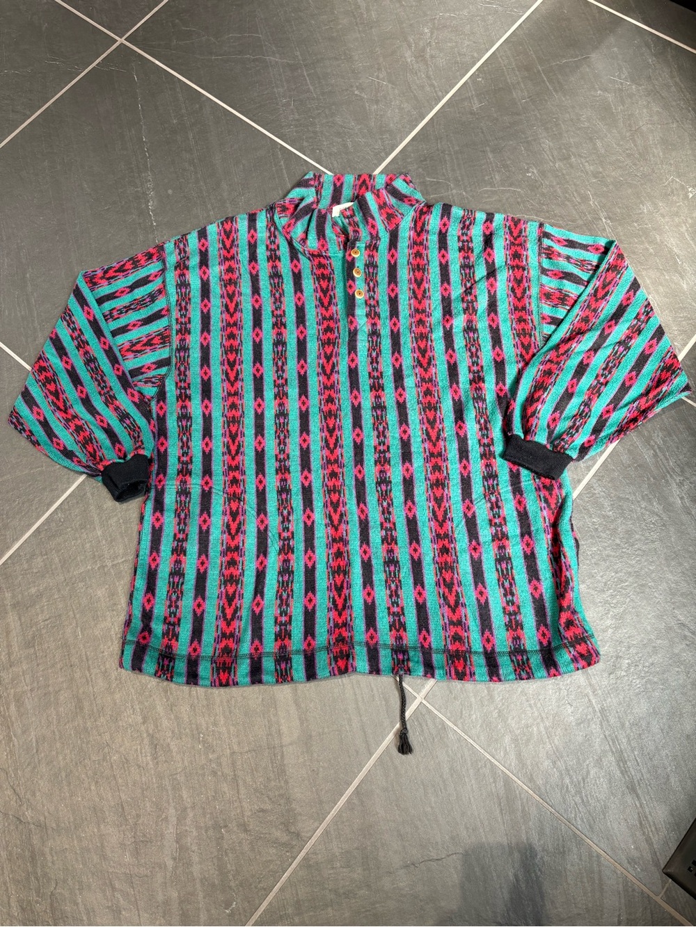 Vintage Aztec Pullover XL Denim Express Teal/Red